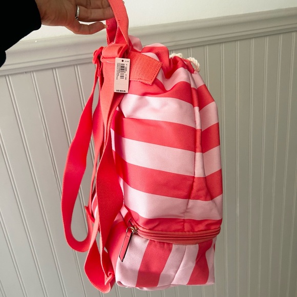 ⭐️ NEW Victoria's Secret Pink Striped Drawstring Cooler Backpack - Picture 2 of 8